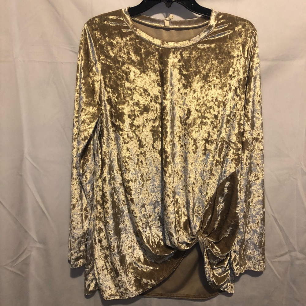 Long Sleeve Velvet Knot Front Top